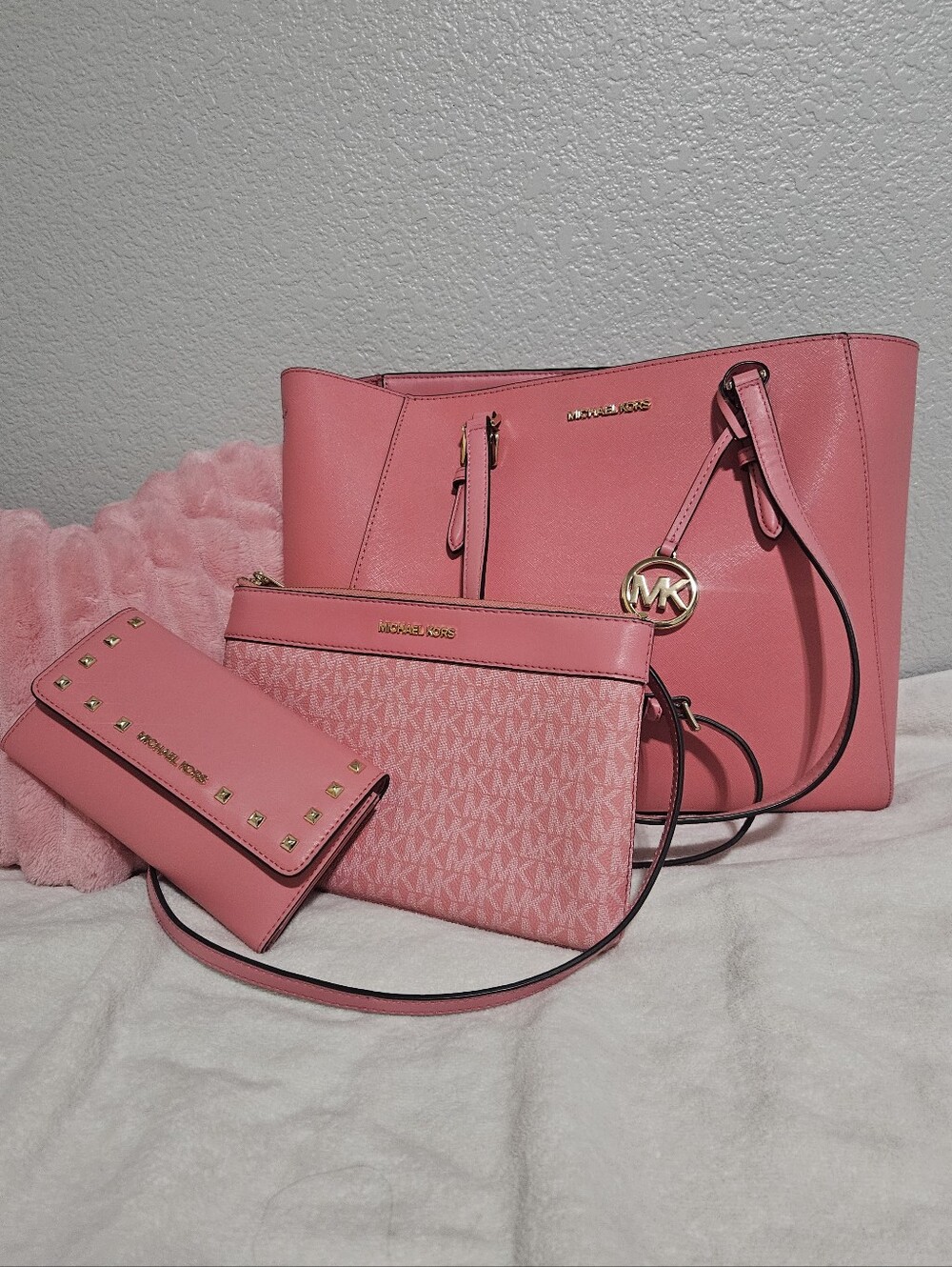 Michael Kors Pink Tote, Wristlet & Wallet Set